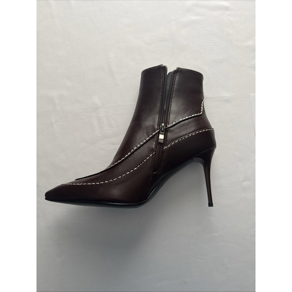 Torgeis Women's Boots In A Size 10 NARROW Brown with White Trim Zip Closure New